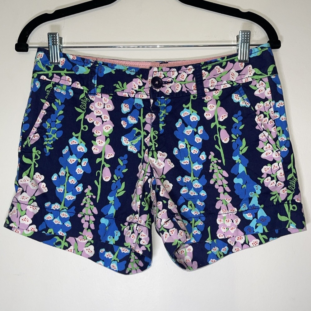 LILLY PULITZER Women's Floral Print Chino Shorts Size 0 Pink Blue Green Resort